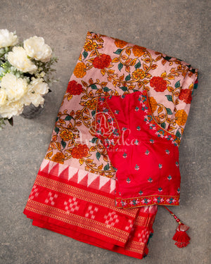 Peach Vidarbha Tussar Saree with beautiful floral prints