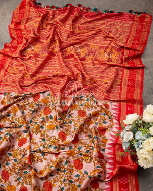 Peach Vidarbha Tussar Saree with beautiful floral prints