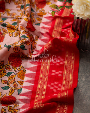 Peach Vidarbha Tussar Saree with beautiful floral prints