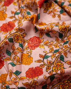 Peach Vidarbha Tussar Saree with beautiful floral prints