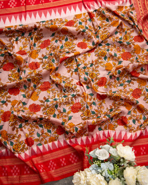 Peach Vidarbha Tussar Saree with beautiful floral prints