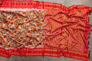 Peach Vidarbha Tussar Saree with beautiful floral prints