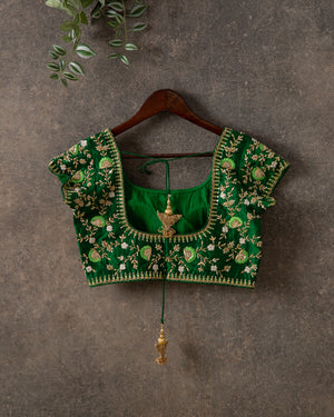 Shaded Green Chanderi Saree with contrast dark green blouse