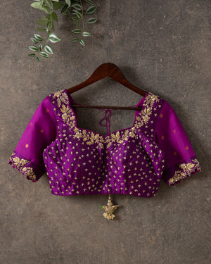 Tangerine Orange Gadwal Silk saree with a Purple Border