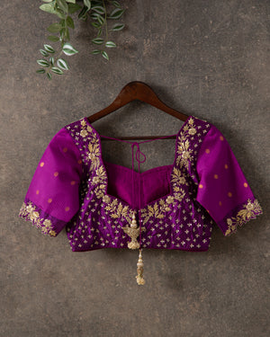 Tangerine Orange Gadwal Silk saree with a Purple Border