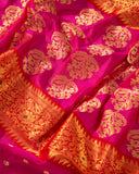 Beautiful Dark Pink Chanderi Silk saree with contrast Green Blouse
