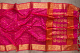 Beautiful Dark Pink Chanderi Silk saree with contrast Green Blouse