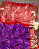Stunning Purple Venkatagiri Pattu saree with Red paithani border