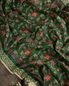 Green Munga Kalamkari Saree with off white work blouse