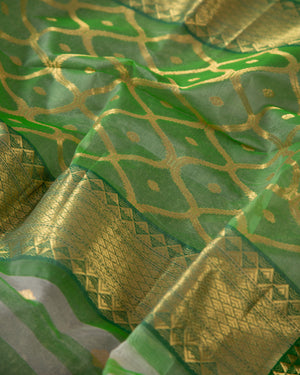 Shaded Green Chanderi Saree with contrast dark green blouse