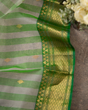 Shaded Green Chanderi Saree with contrast dark green blouse