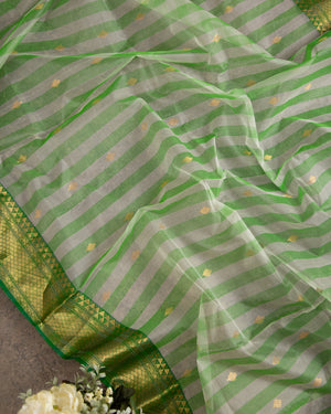 Shaded Green Chanderi Saree with contrast dark green blouse