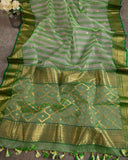 Shaded Green Chanderi Saree with contrast dark green blouse