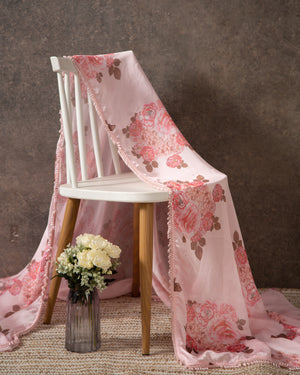 Pastel Pink Floral Georgette saree with contemporary sleeveless blouse