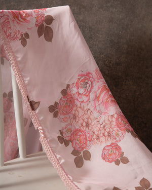 Pastel Pink Floral Georgette saree with contemporary sleeveless blouse