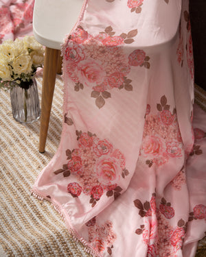 Pastel Pink Floral Georgette saree with contemporary sleeveless blouse