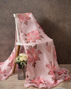 Pastel Pink Floral Georgette saree with contemporary sleeveless blouse