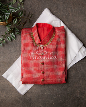 Red Chanderi Silk with Handwork