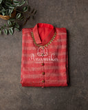 Red Chanderi Silk with Handwork