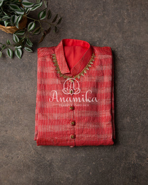 Red Chanderi Silk with Handwork