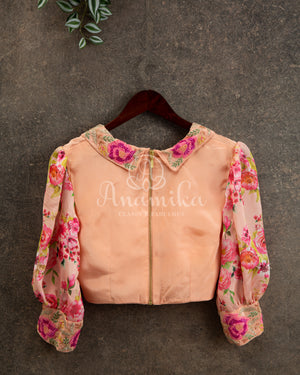 Peach Satin Georgette saree in beautiful Floral prints