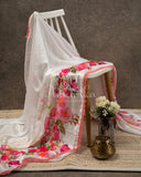 White Satin Georgette saree in beautiful Floral prints
