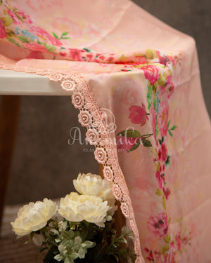 Peach Satin Georgette saree in beautiful Floral prints