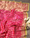Breathtaking Banarasis with contrast zardosi work border - Pink & Parrot Green