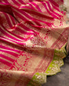Breathtaking Banarasis with contrast zardosi work border - Pink & Parrot Green