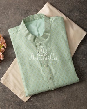 Light Pastel Green Chanderi Kurta with tiny thread embroidered buttas