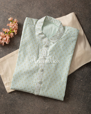 Light Pastel Blue Chanderi Kurta with tiny thread embroidered buttas