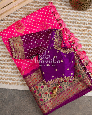 Pink Kanchi bandini saree with meenakari border