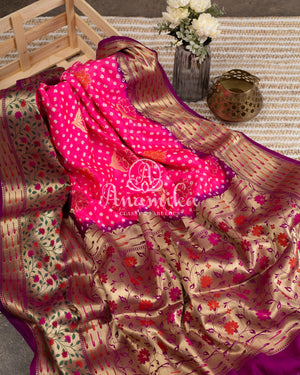 Pink Kanchi bandini saree with meenakari border