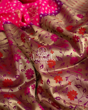 Pink Kanchi bandini saree with meenakari border