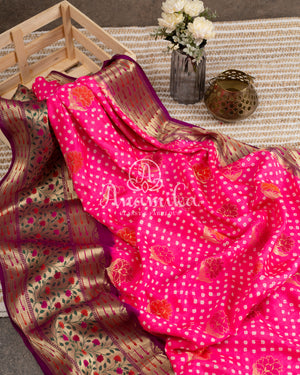 Pink Kanchi bandini saree with meenakari border