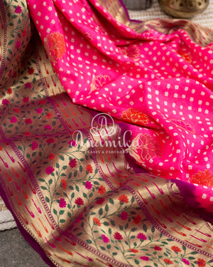 Pink Kanchi bandini saree with meenakari border