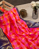 Stunning Pink Orange Venkatagiri Pattu saree with dark blue border