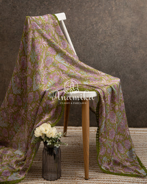 Green Floral Georgette saree with Blue heavywork blouse