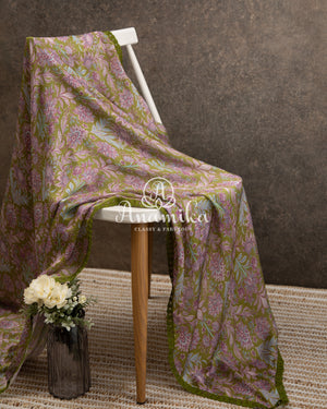 Green Floral Georgette saree with Blue heavywork blouse