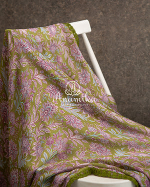 Green Floral Georgette saree with Blue heavywork blouse