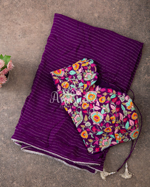 Purple Goergette Saree with Purple Heavy work blouse