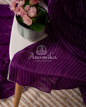 Purple Goergette Saree with Purple Heavy work blouse