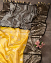 Royal Yellow/Black venkatagiri pattu saree with black work blouse