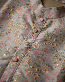 Grey rawsilk kurta with embroidery and floral print