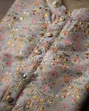 Grey Rawsilk kurta with floral prints and emroidery