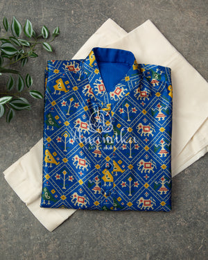 Dark Blue Patola Print Kurta on Tussar Silk