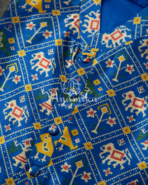 Dark Blue Patola Print Kurta on Tussar Silk