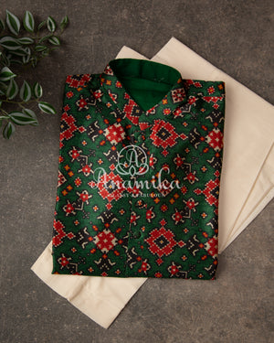 Dark Bottle Green Patola Kurta on Tussar Silk
