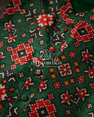 Dark Bottle Green Patola Kurta on Tussar Silk