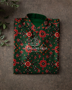 Dark Bottle Green Patola Kurta on Tussar Silk